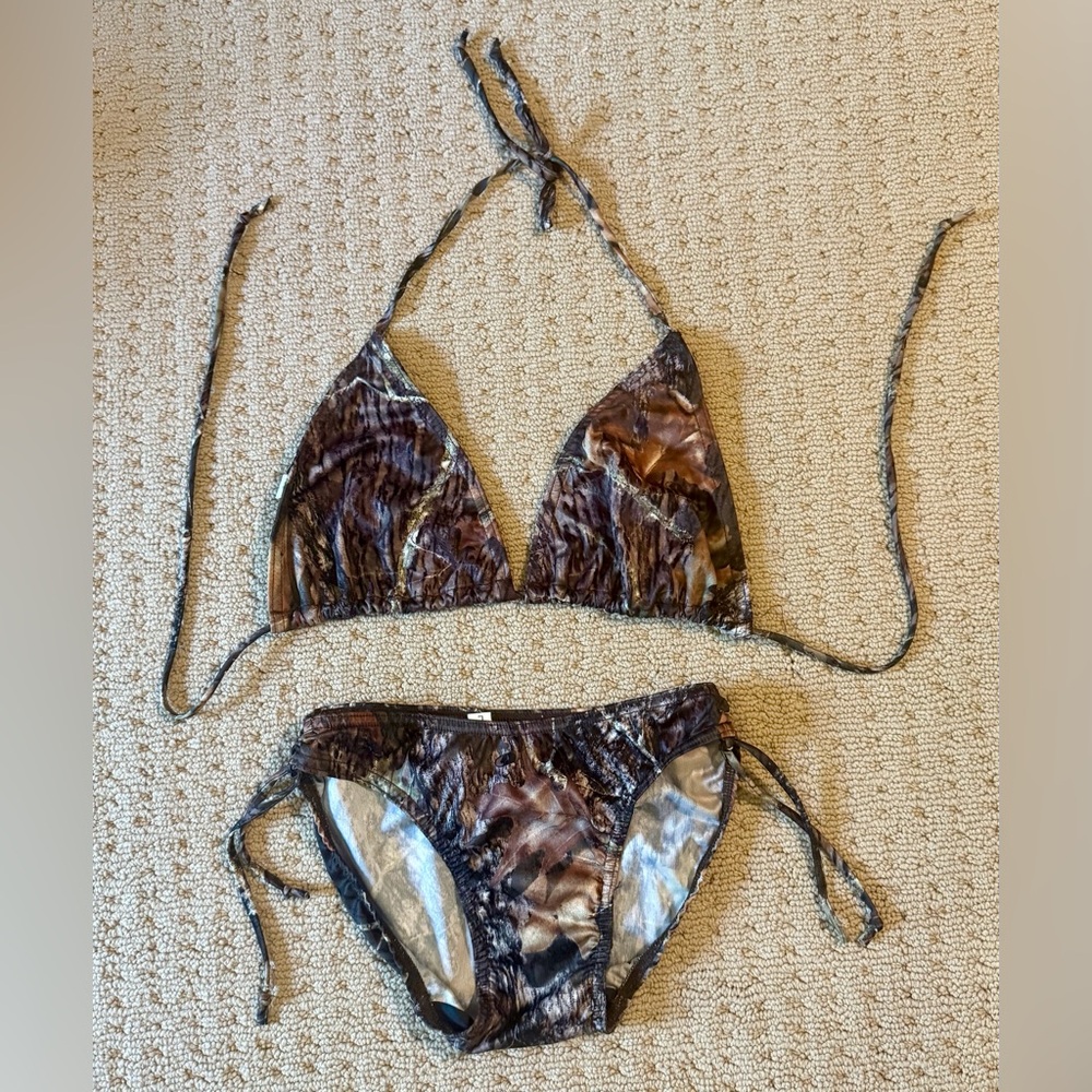 Camo Women's Two-Piece Bikini in Brown and Olive Camo, Sz M